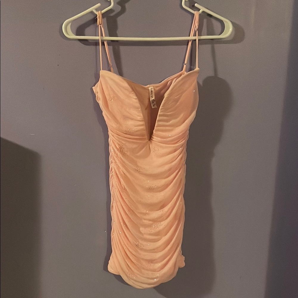 Light Pink Ruched Spaghetti Strap Dress